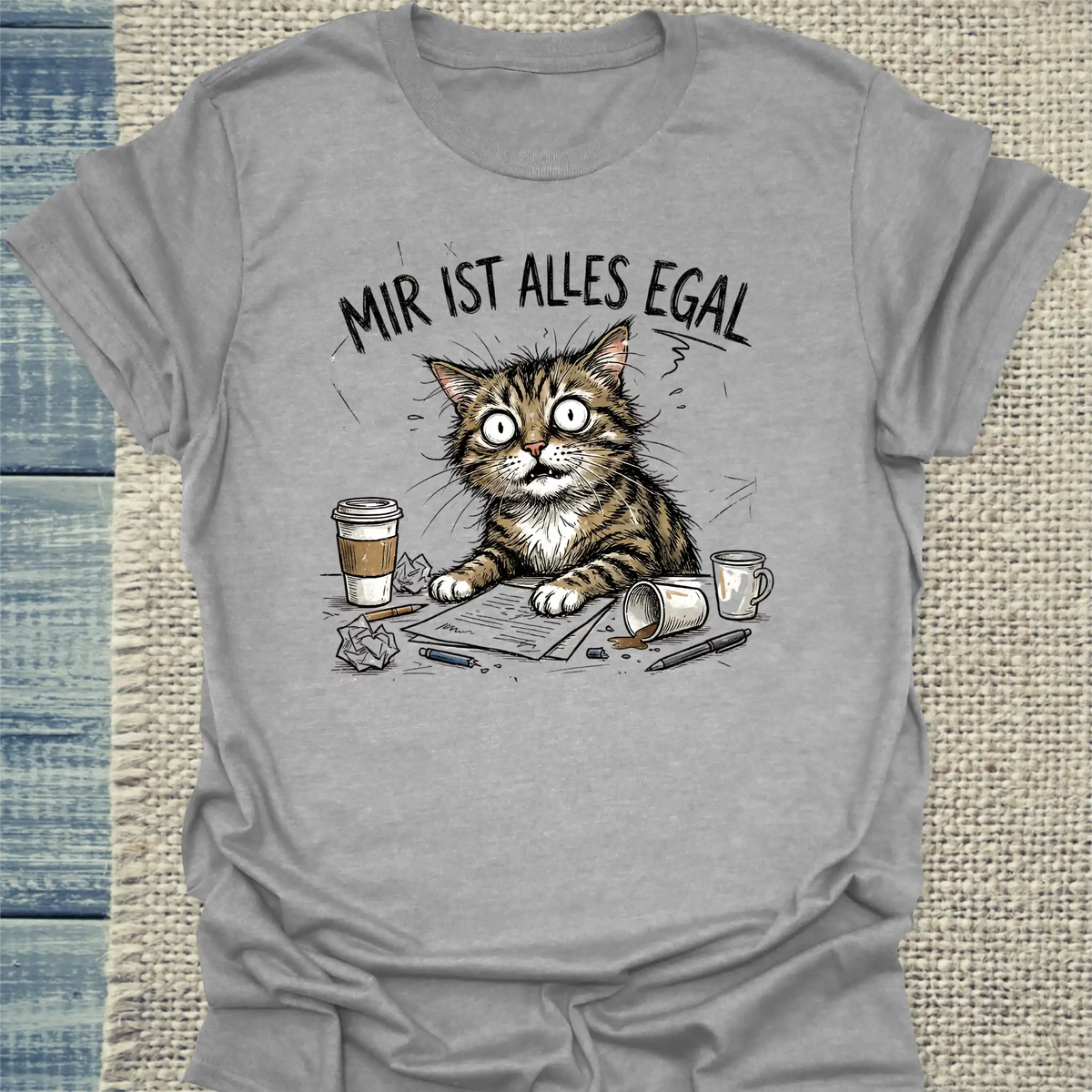 T-Shirt - Mir ist alles egal - Unisex - Katze Grau