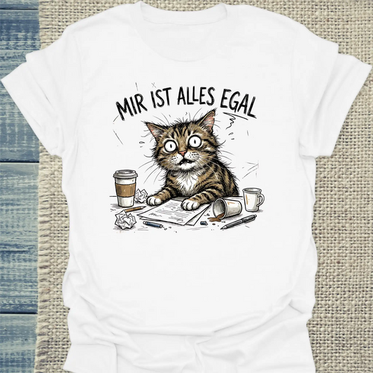 T-Shirt - Mir ist alles egal - Unisex - Katze Weiß
