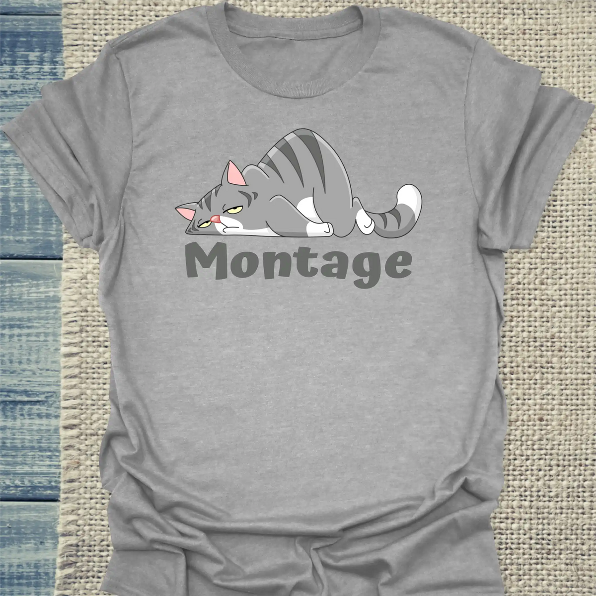 T-Shirt - Montage - Unisex - Katze Grau