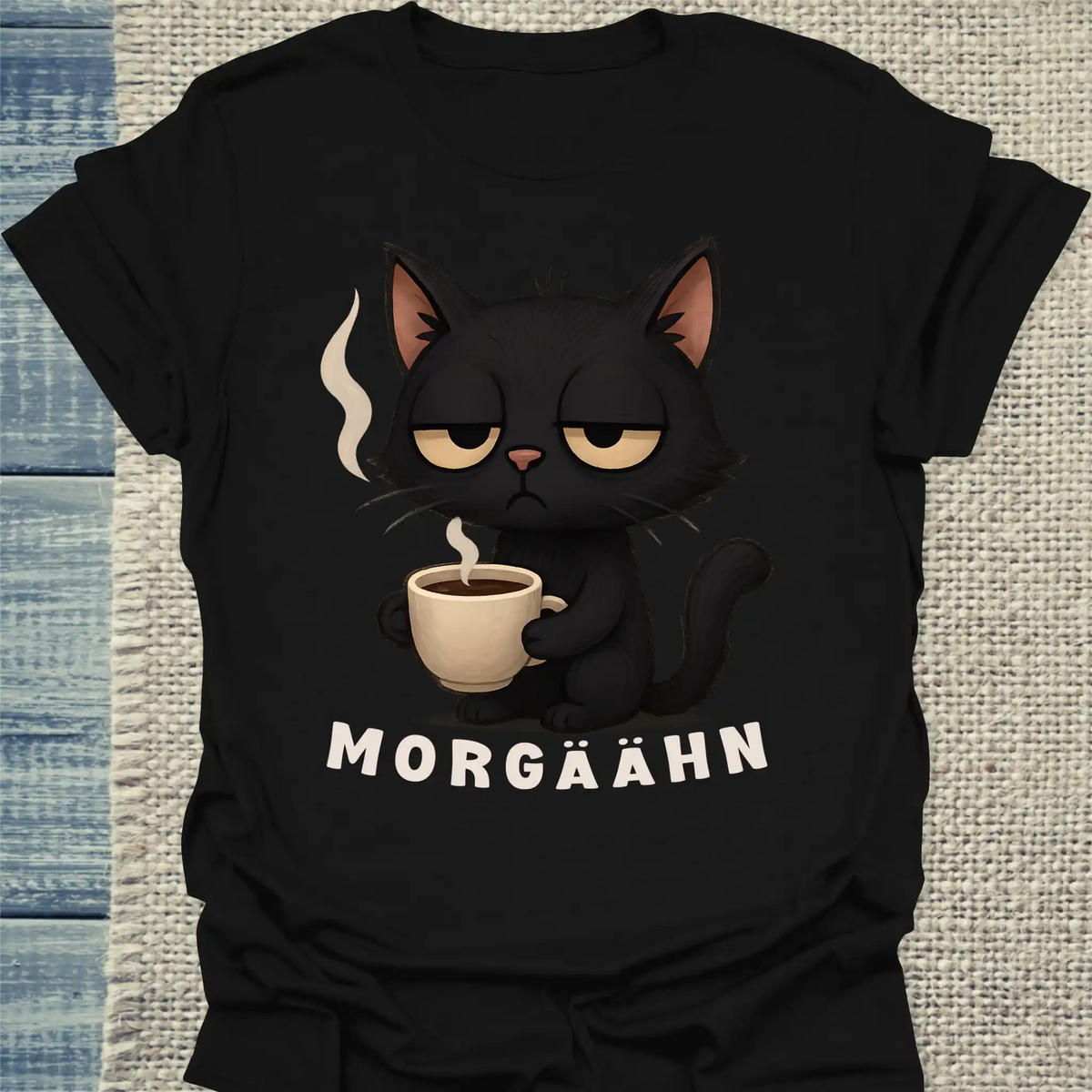 T-Shirt - Morgäähn - Unisex - Katze & Kaffee Schwarz