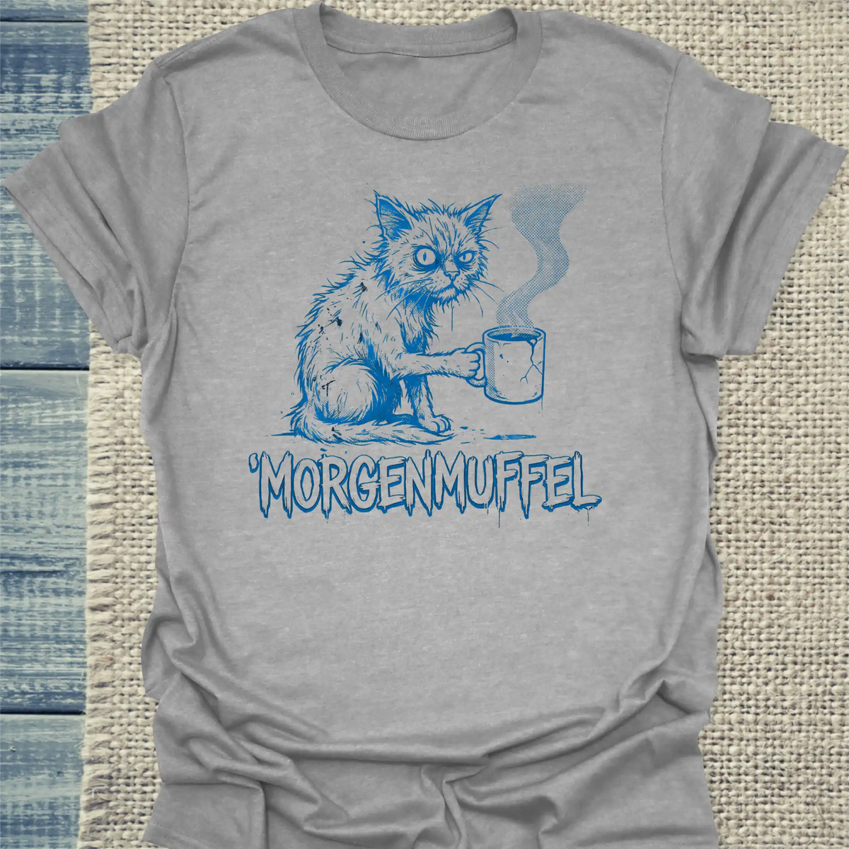 T-Shirt - Morgenmuffel - Unisex - Katze & Kaffee Grau