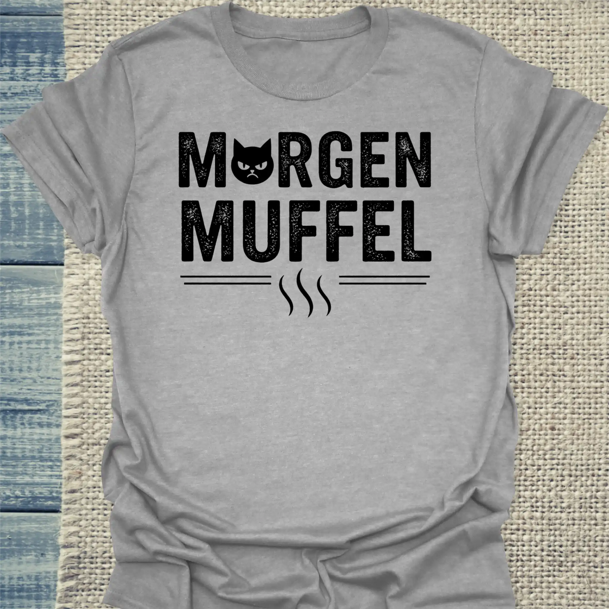 T-Shirt - Morgenmuffel - Unisex - Katze & Kaffee Grau
