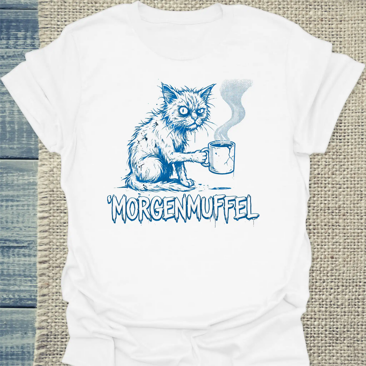 T-Shirt - Morgenmuffel - Unisex - Katze & Kaffee Weiß