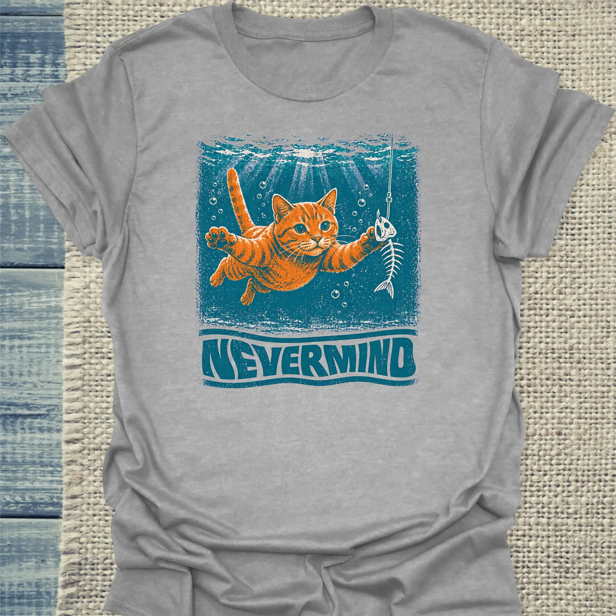 T-Shirt - Nevermind - Unisex - Katze, Sommer Grau