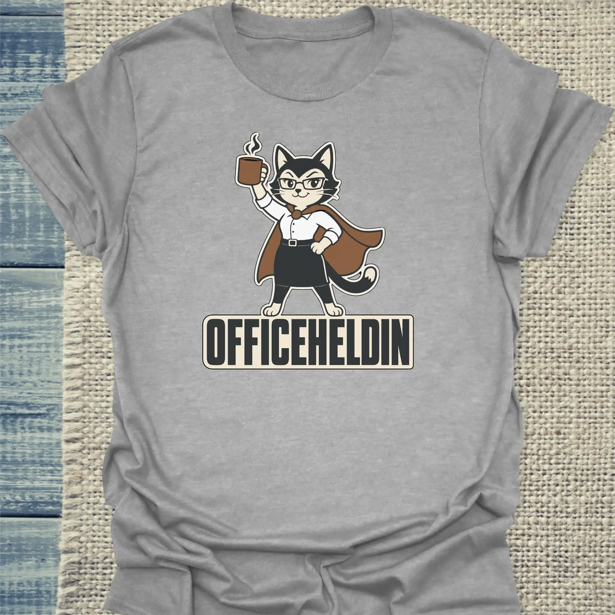 T-Shirt - Officeheldin - Unisex - Katze & Kaffee Grau