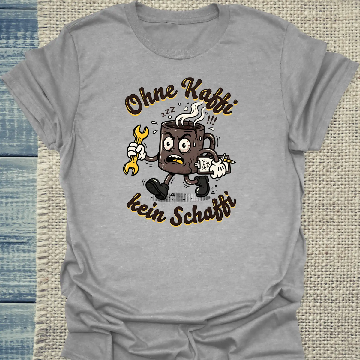 T-Shirt - Ohne Kaffi, kein Schaffi - Unisex - Katze, Sommer Grau