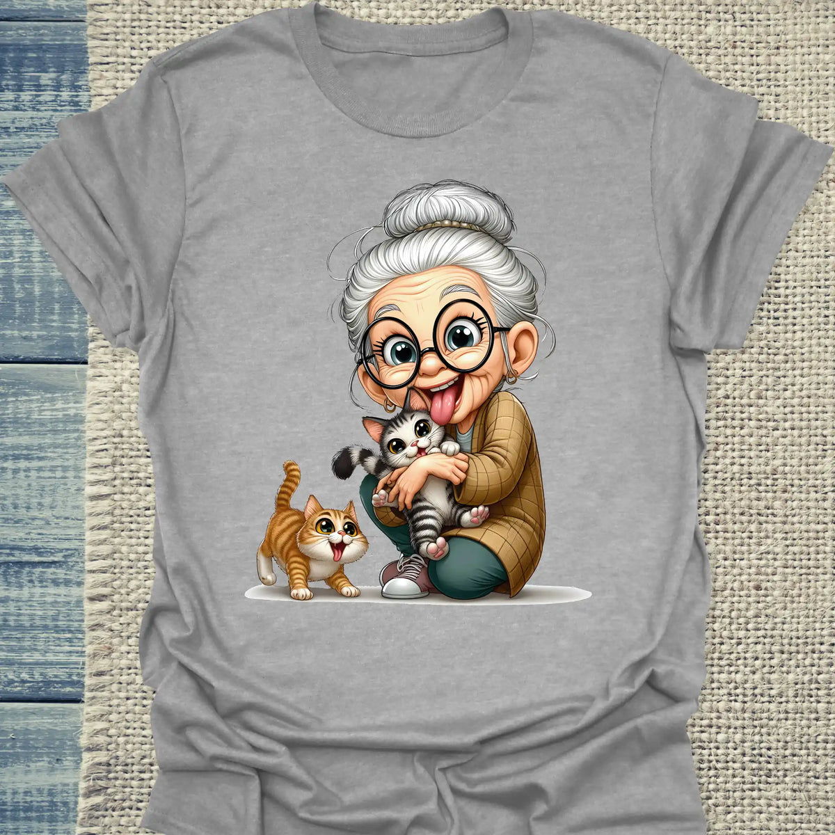 T-Shirt - Oma liebt Katzen - Unisex - Kaffee, Cat Lady Grau