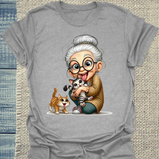 T-Shirt - Oma liebt Katzen - Unisex - Kaffee, Cat Lady Grau