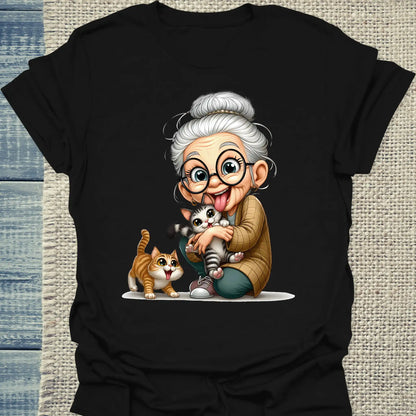T-Shirt - Oma liebt Katzen - Unisex - Kaffee, Cat Lady Schwarz