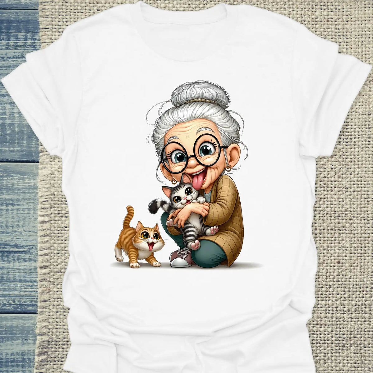T-Shirt - Oma liebt Katzen - Unisex - Kaffee, Cat Lady Weiß