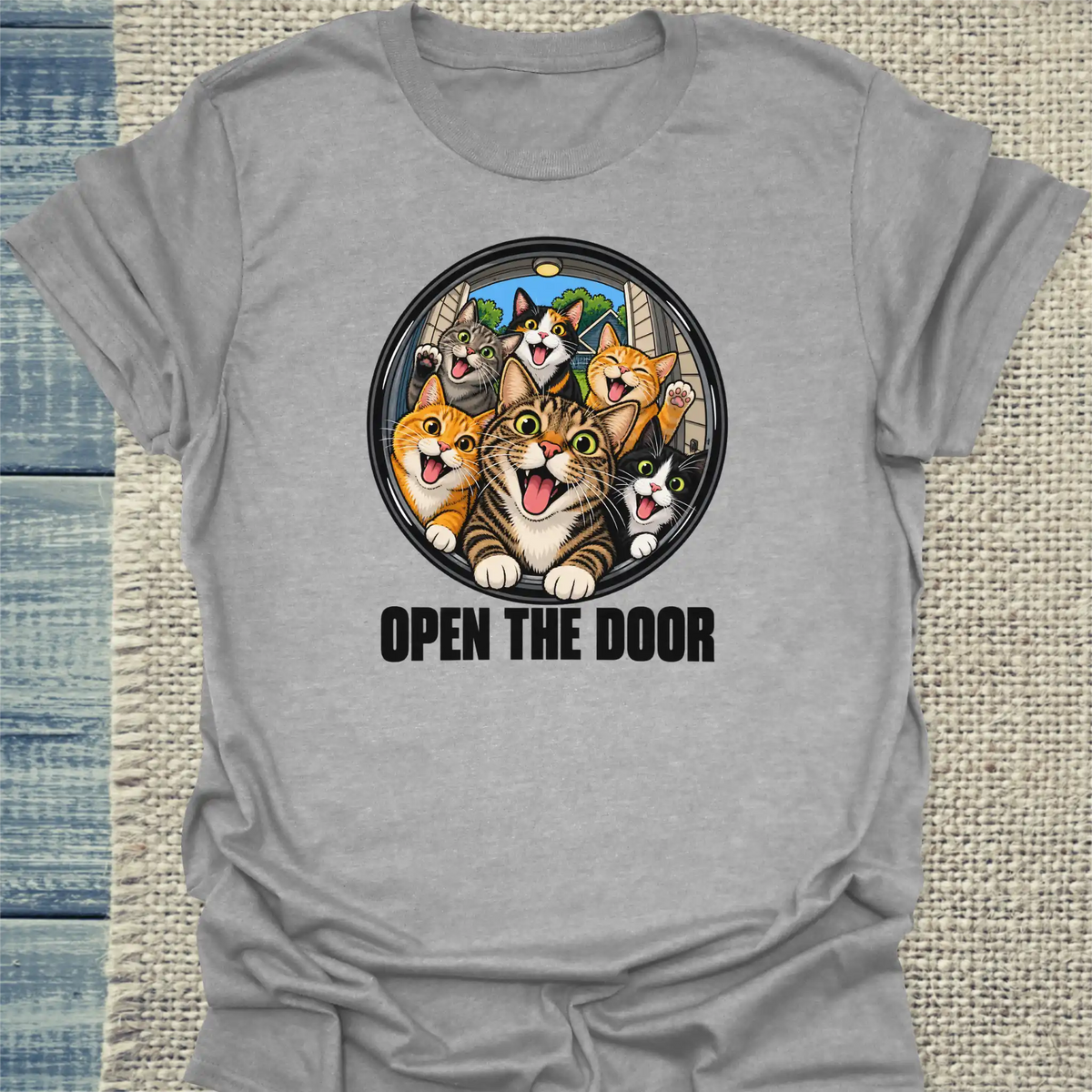 T-Shirt - Open the Door - Unisex - Katze Grau