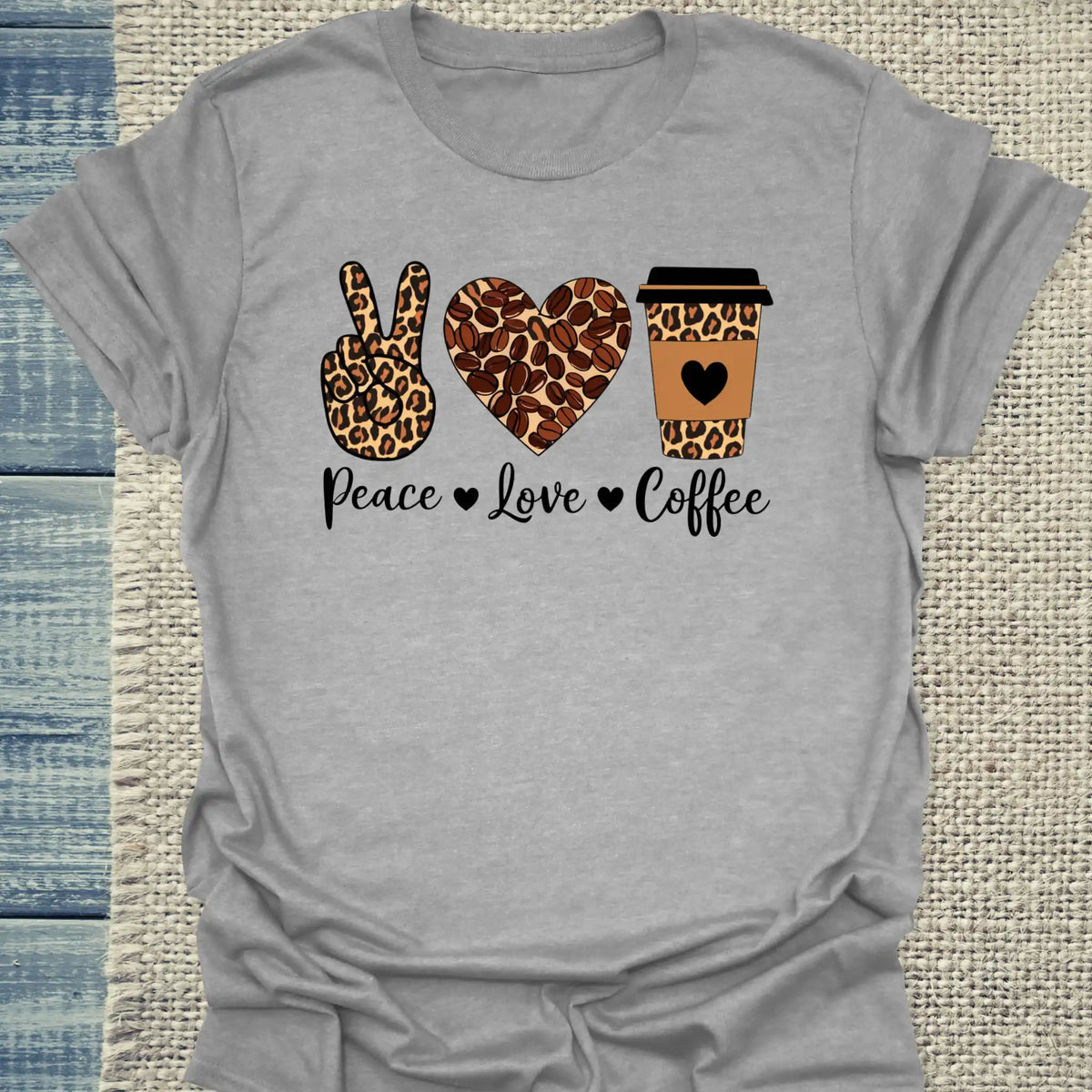 T-Shirt - Peace - Love - Coffee - Unisex - Kaffee Grau
