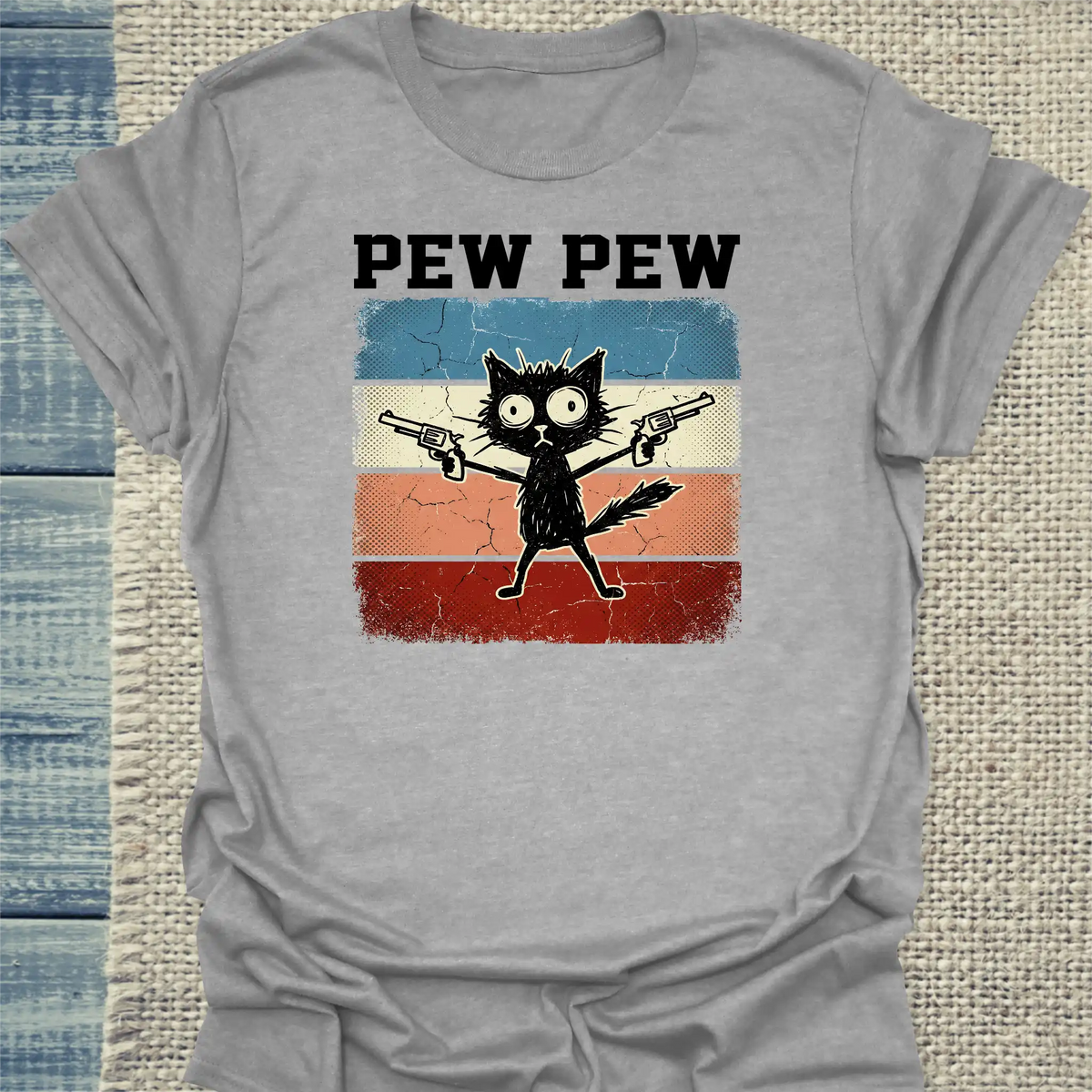 T-Shirt - Pew Pew - Unisex - Katze, Cat Guy Grau
