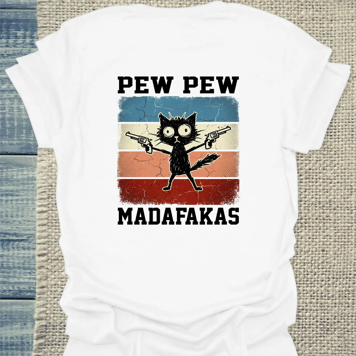 T-Shirt - Pew Pew Madafaka - Rücken - Unisex - Katze, Back Weiß