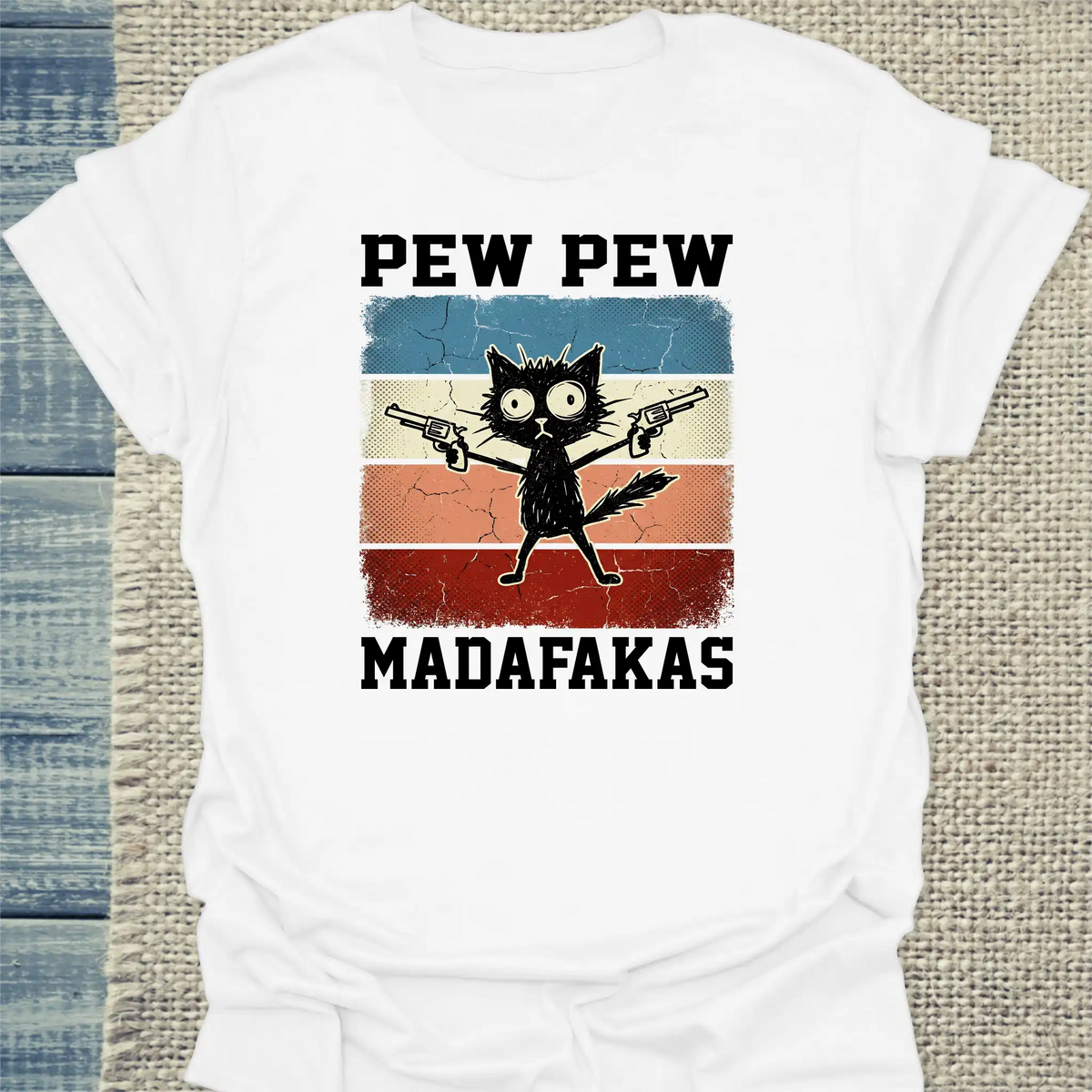 T-Shirt - Pew Pew Madafakas - Unisex - Katze Weiß