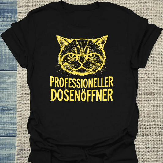 T-Shirt - Professioneller Dosenöffner - Unisex - Katze Schwarz