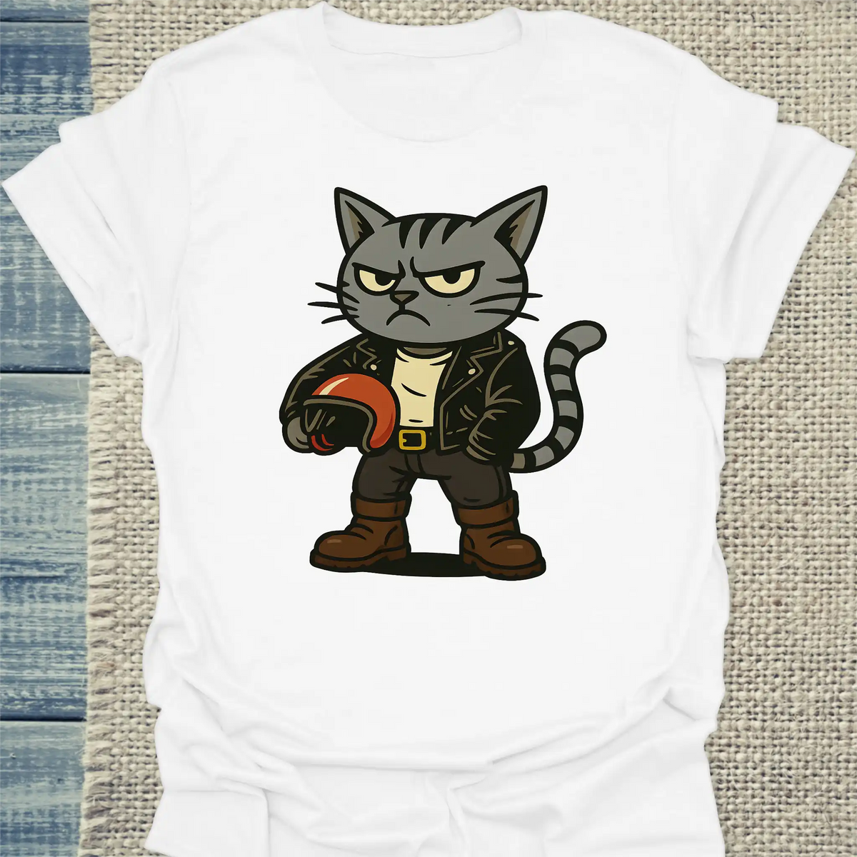 T-Shirt - Rocker Katze - Unisex - Katze Weiß