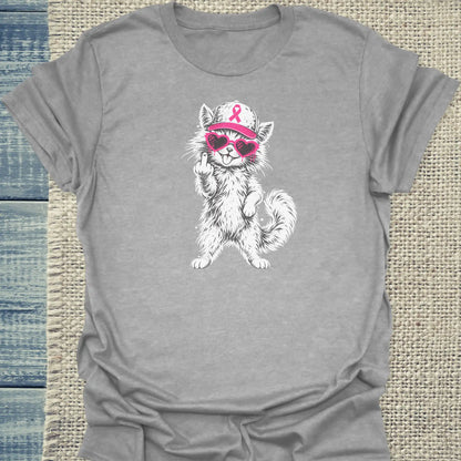 T-Shirt - Rosa Schleife - Unisex - Katze Grau