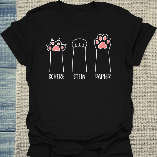 T-Shirt - Schere Stein Papier - Unisex - Katze Schwarz