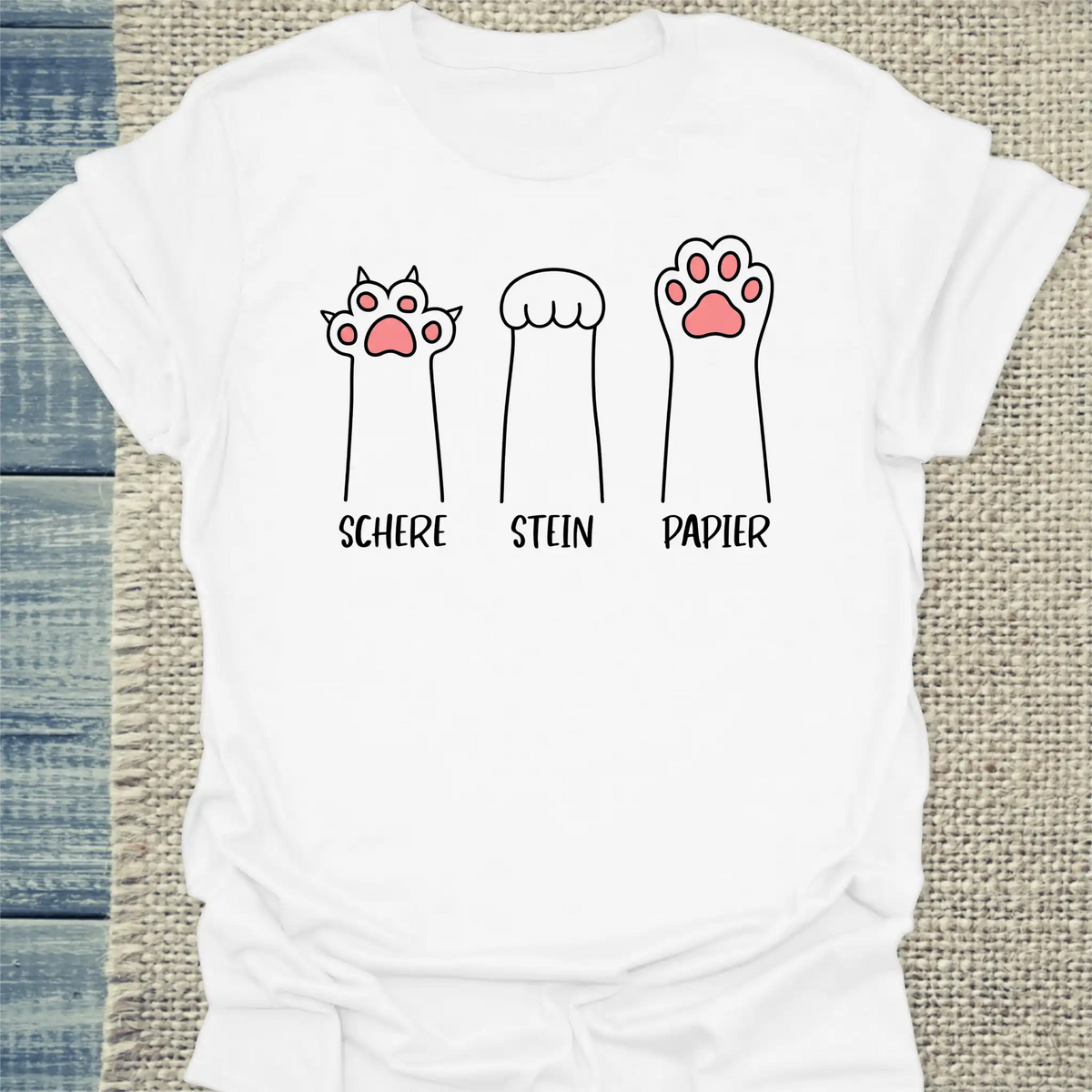 T-Shirt - Schere Stein Papier - Unisex - Katze Weiß