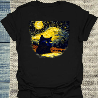 T-Shirt - Schwarze Katze im Abendhimmel - Unisex - Katze Schwarz
