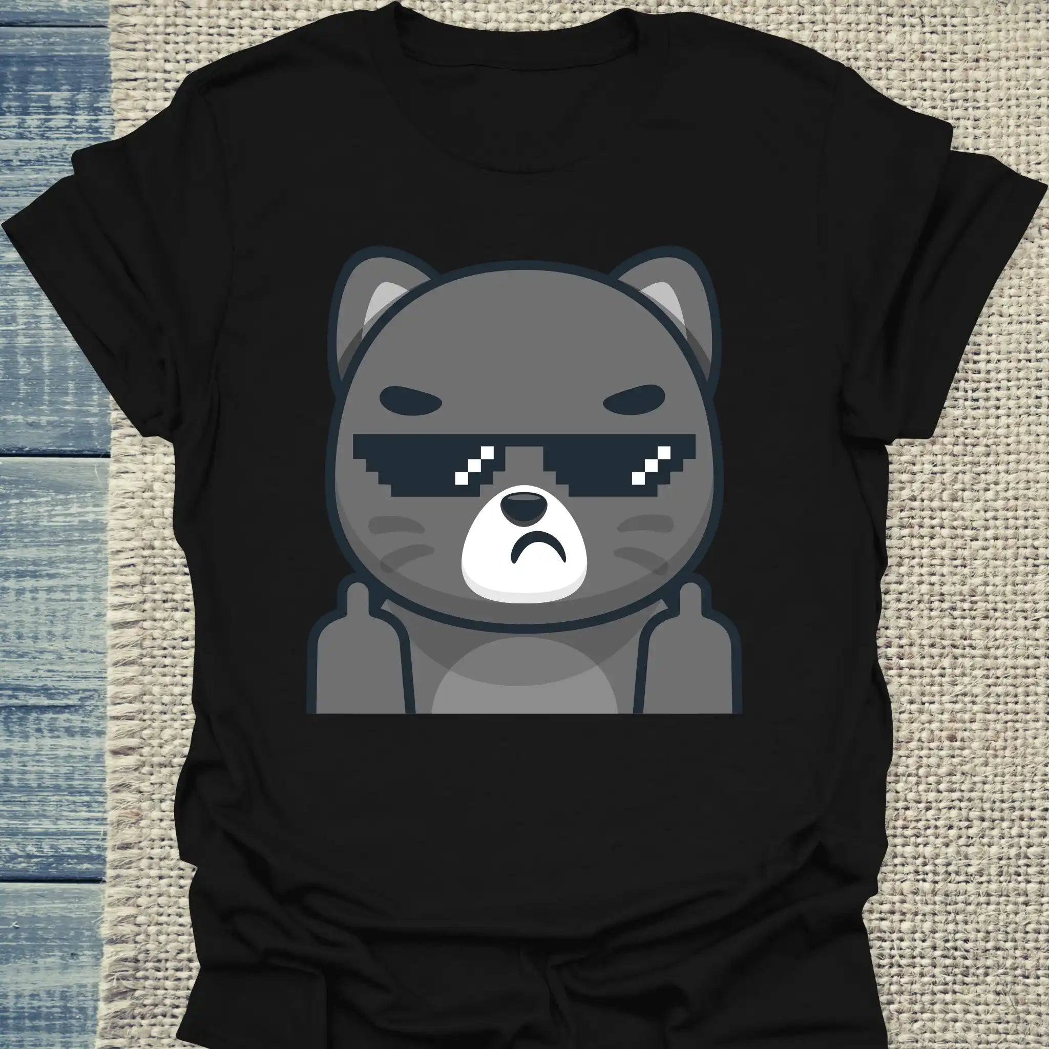 Schwarze Katze mit Brille Mittelfinger T-Shirt