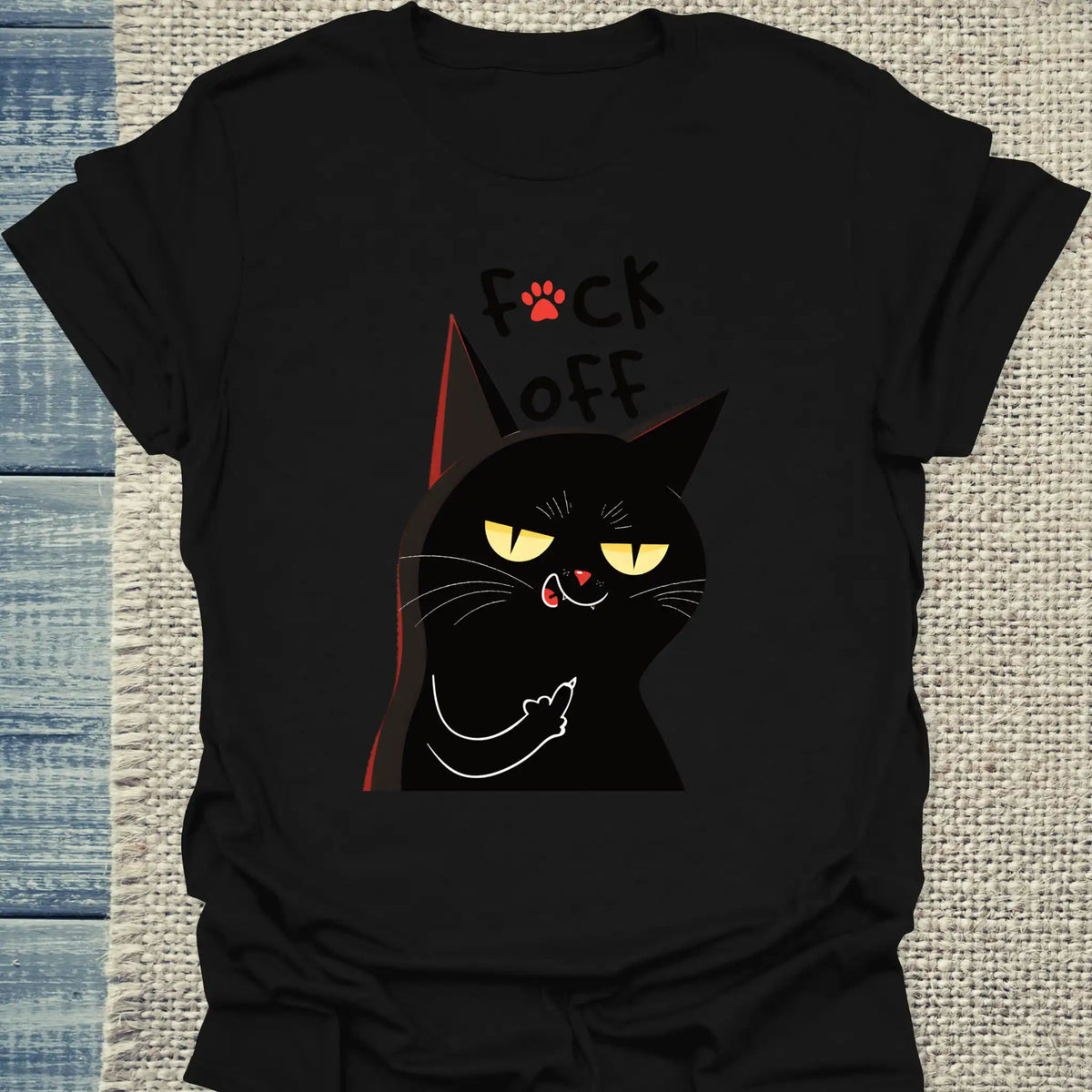 T-Shirt - Schwarze Katze Mittelfinger - Unisex - Katze, Black Edition Schwarz