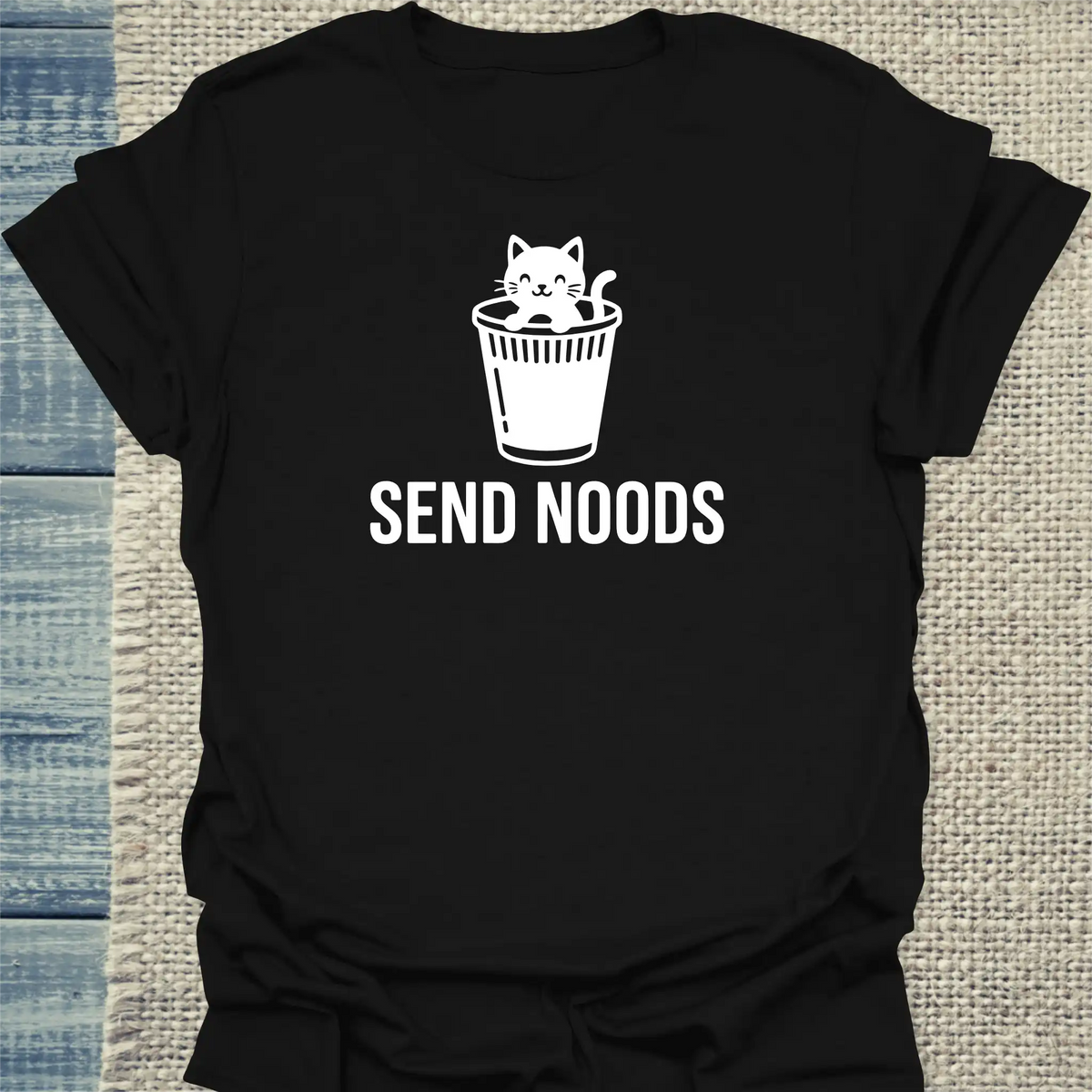 T-Shirt - SEND NOODS - Unisex - Katze, Ramen Schwarz