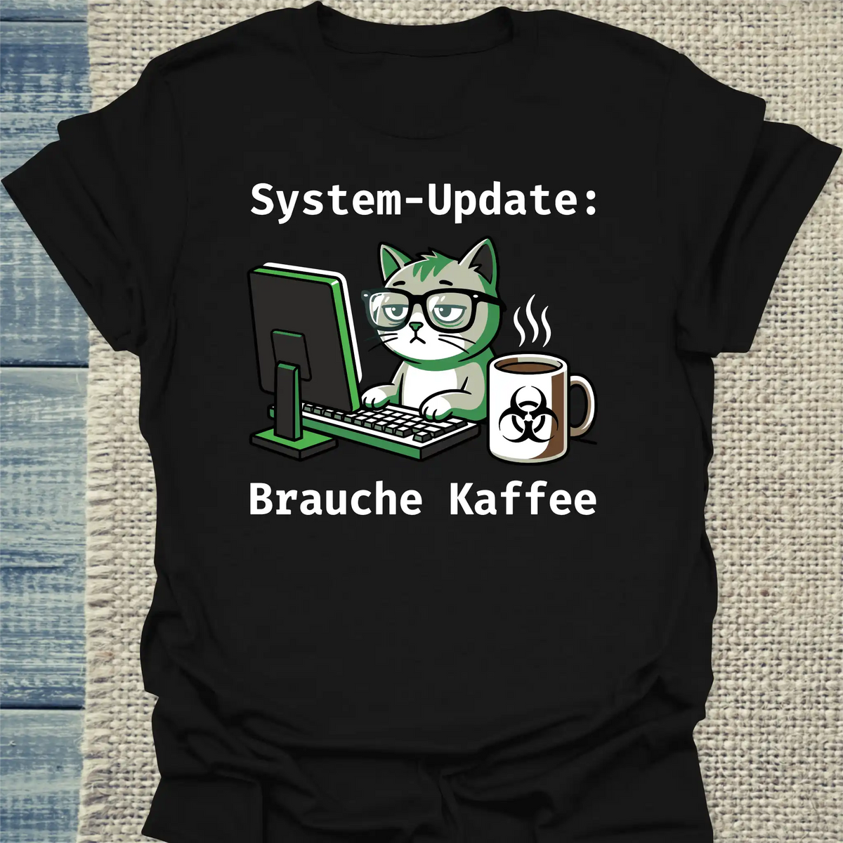T-Shirt - System-Update - Unisex - Katze & Kaffee, Cat Guy Schwarz