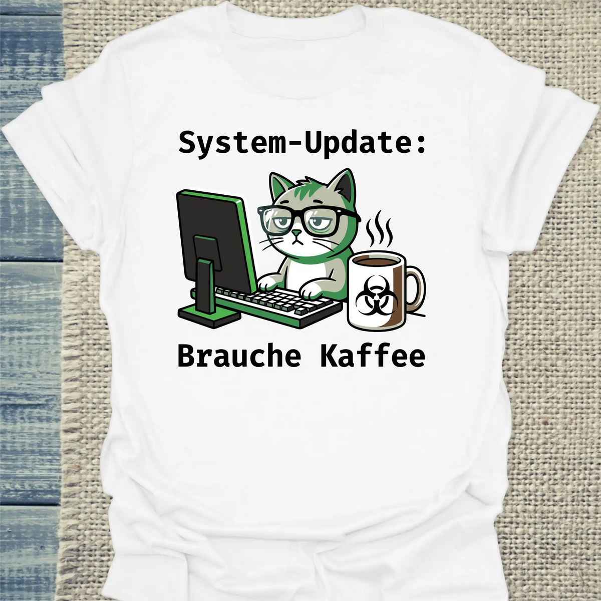 T-Shirt - System-Update - Unisex - Katze & Kaffee, Cat Guy Weiß