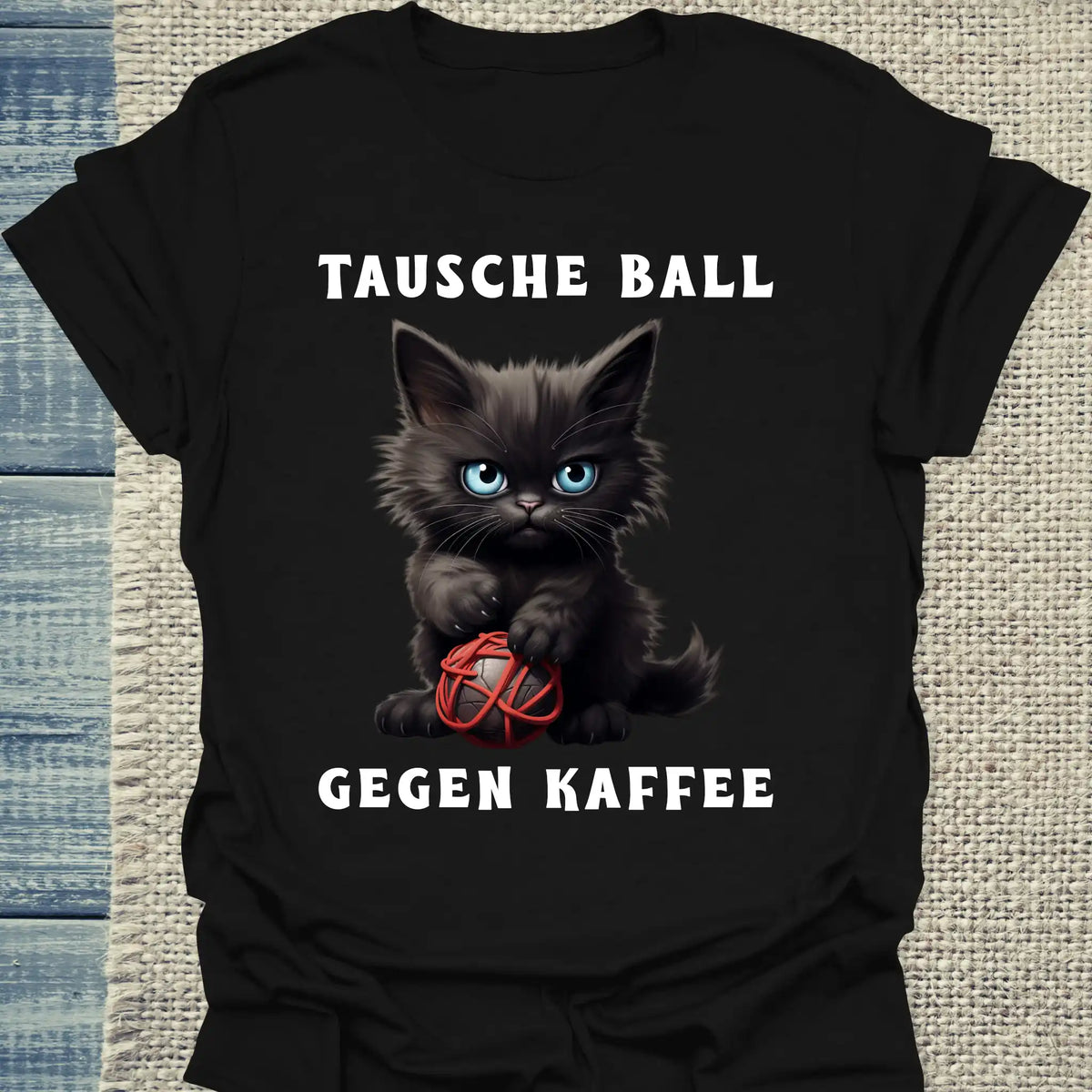 T-Shirt - Tausche Ball gegen Kaffee - Unisex - Katze & Kaffee Schwarz
