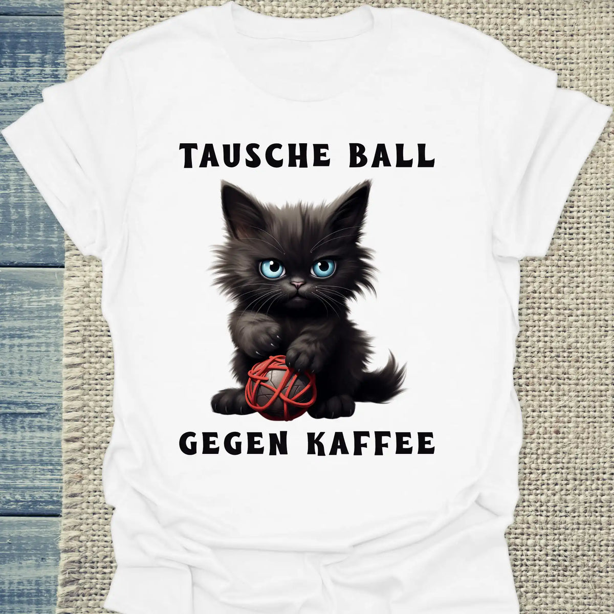 T-Shirt - Tausche Ball gegen Kaffee - Unisex - Katze & Kaffee Weiß