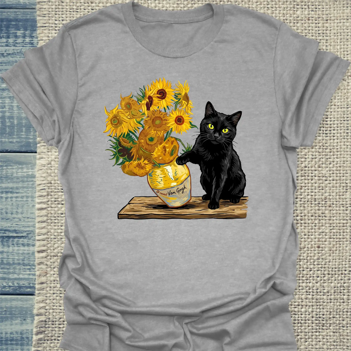 T-Shirt - Van Gogh Katze - Unisex - Katze Grau