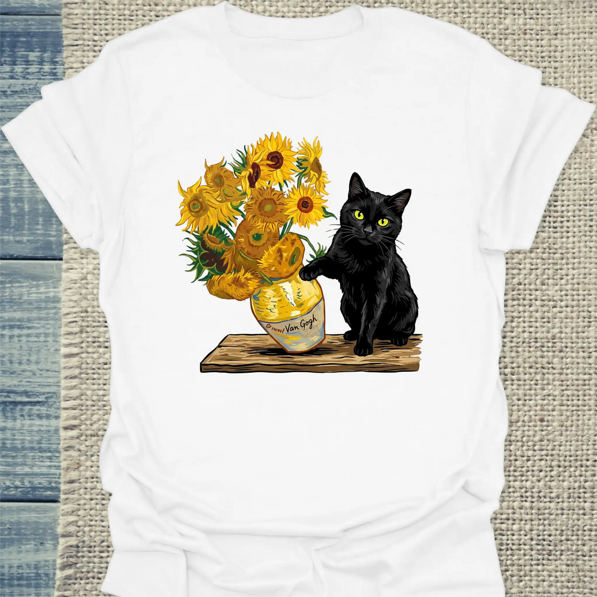 T-Shirt - Van Gogh Katze - Unisex - Katze Weiß