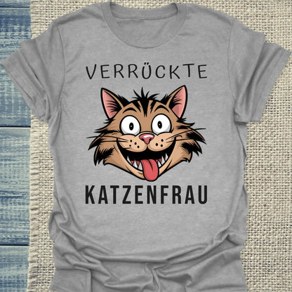 T-Shirt - Verrückte Katzenfrau - Unisex - Kaffee, Cat Lady Grau