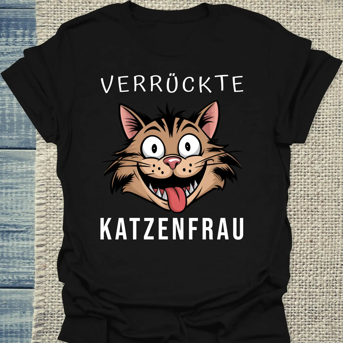 T-Shirt - Verrückte Katzenfrau - Unisex - Kaffee, Cat Lady Schwarz
