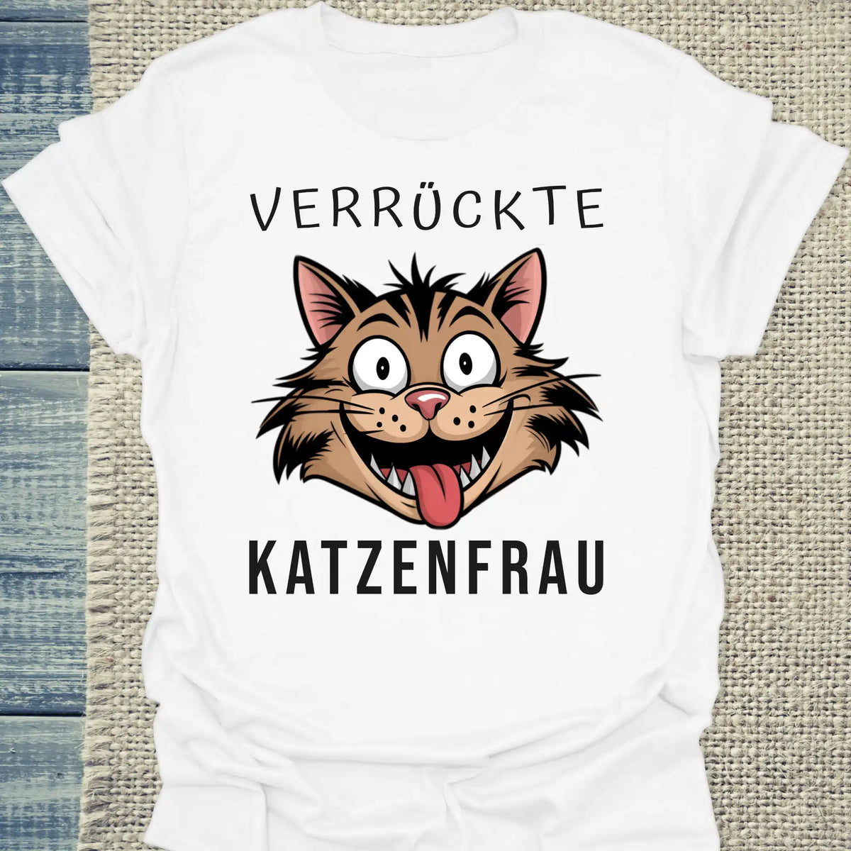 T-Shirt - Verrückte Katzenfrau - Unisex - Kaffee, Cat Lady Weiß
