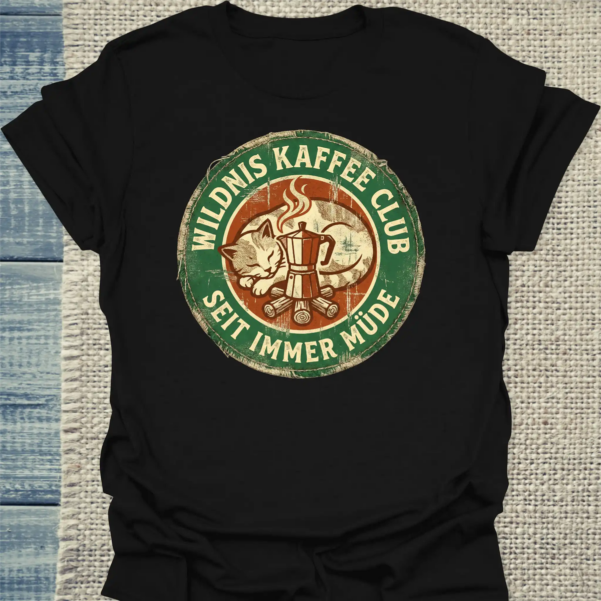 T-Shirt - Wildnis Kaffee Club - Unisex - Katze & Kaffee Schwarz