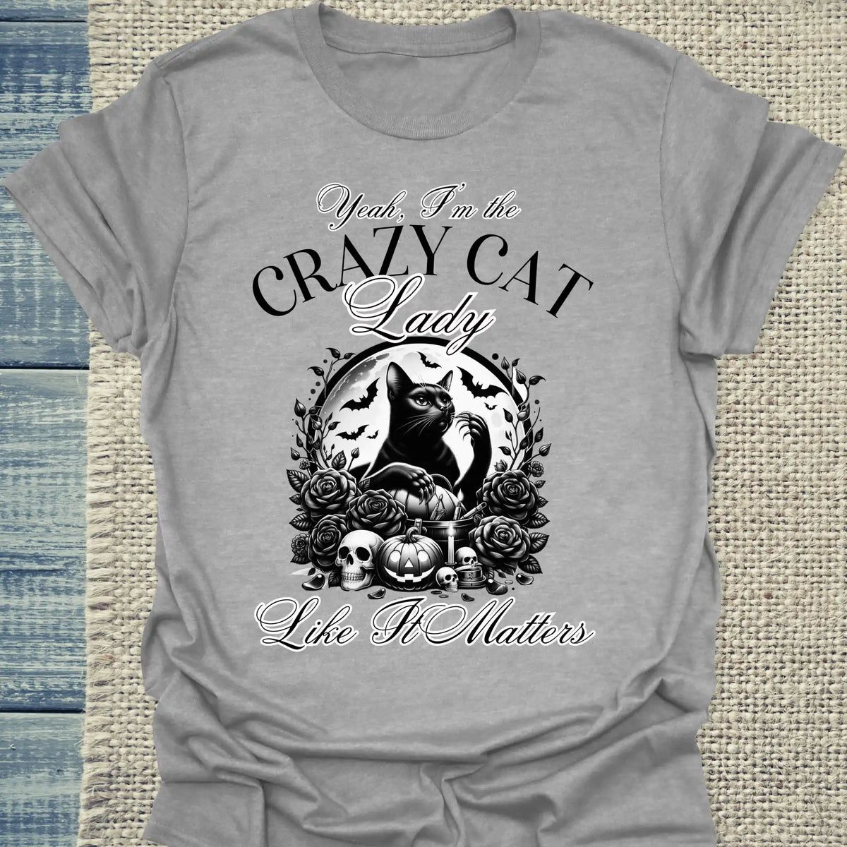 T-Shirt - Yeah - I'm the crazy cat lady - Unisex - Kaffee, Cat Lady Grau