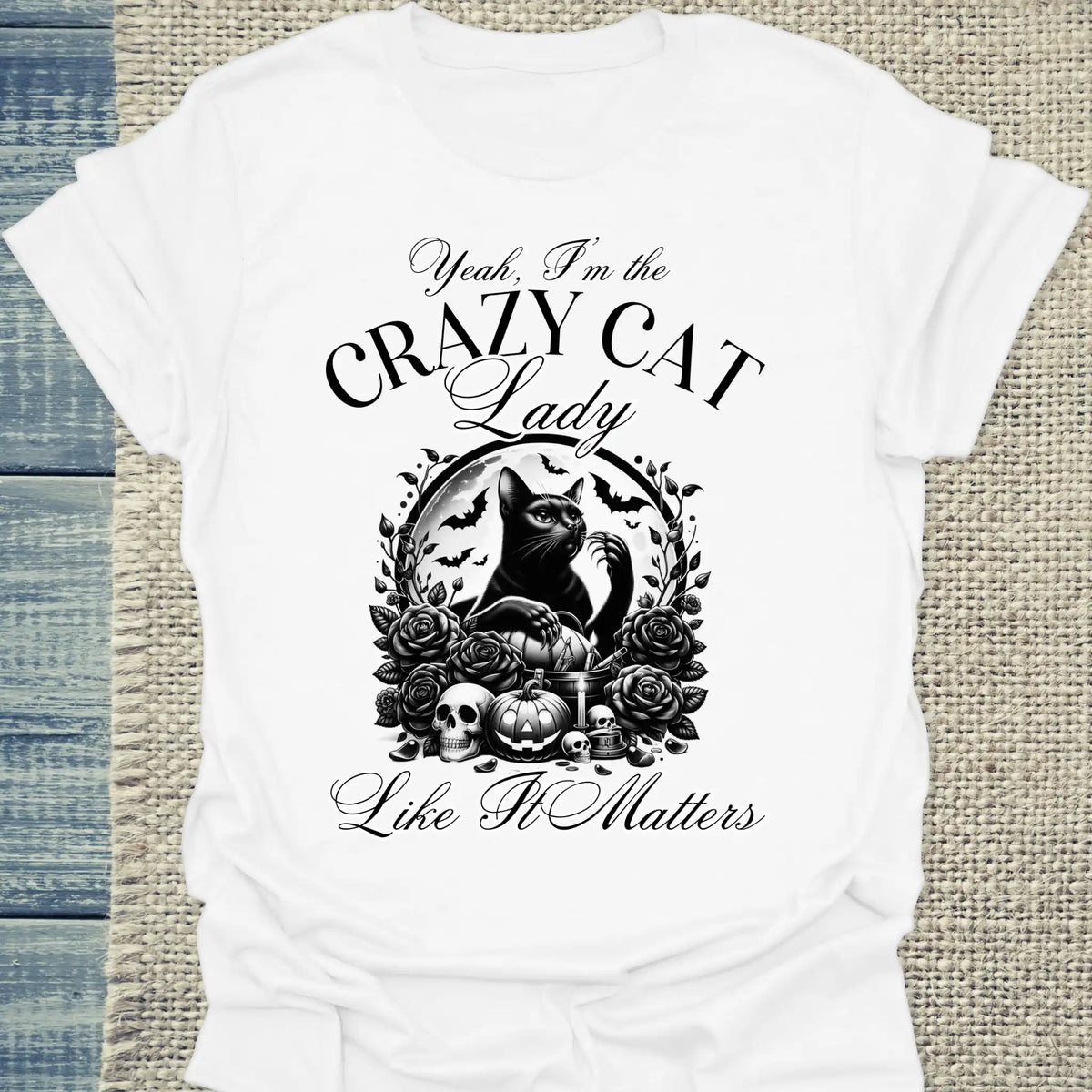 T-Shirt - Yeah - I'm the crazy cat lady - Unisex - Kaffee, Cat Lady Weiß