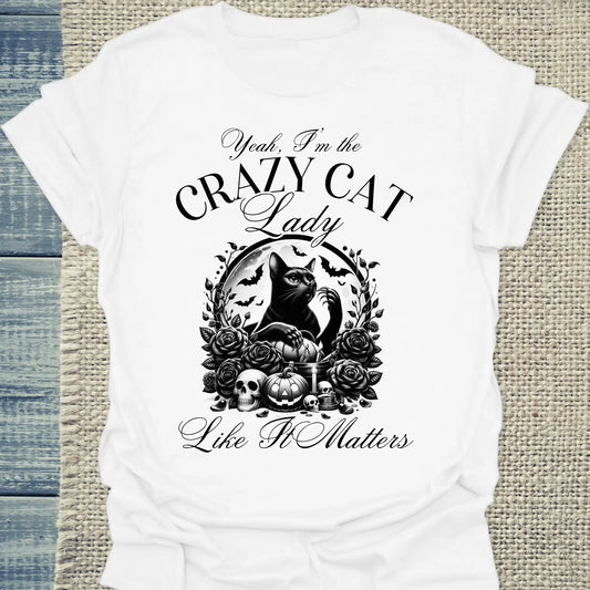 T-Shirt - Yeah - I'm the crazy cat lady - Unisex - Kaffee, Cat Lady Weiß