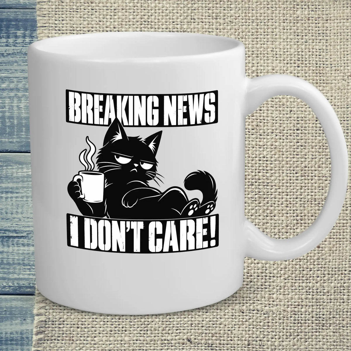 Tasse 325ml - Breaking News I don’t care - Katze & Kaffee
