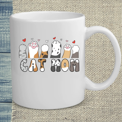 Tasse 325ml - Cat Mom - Herzchen und Pfoten - Katze, Cat Lady