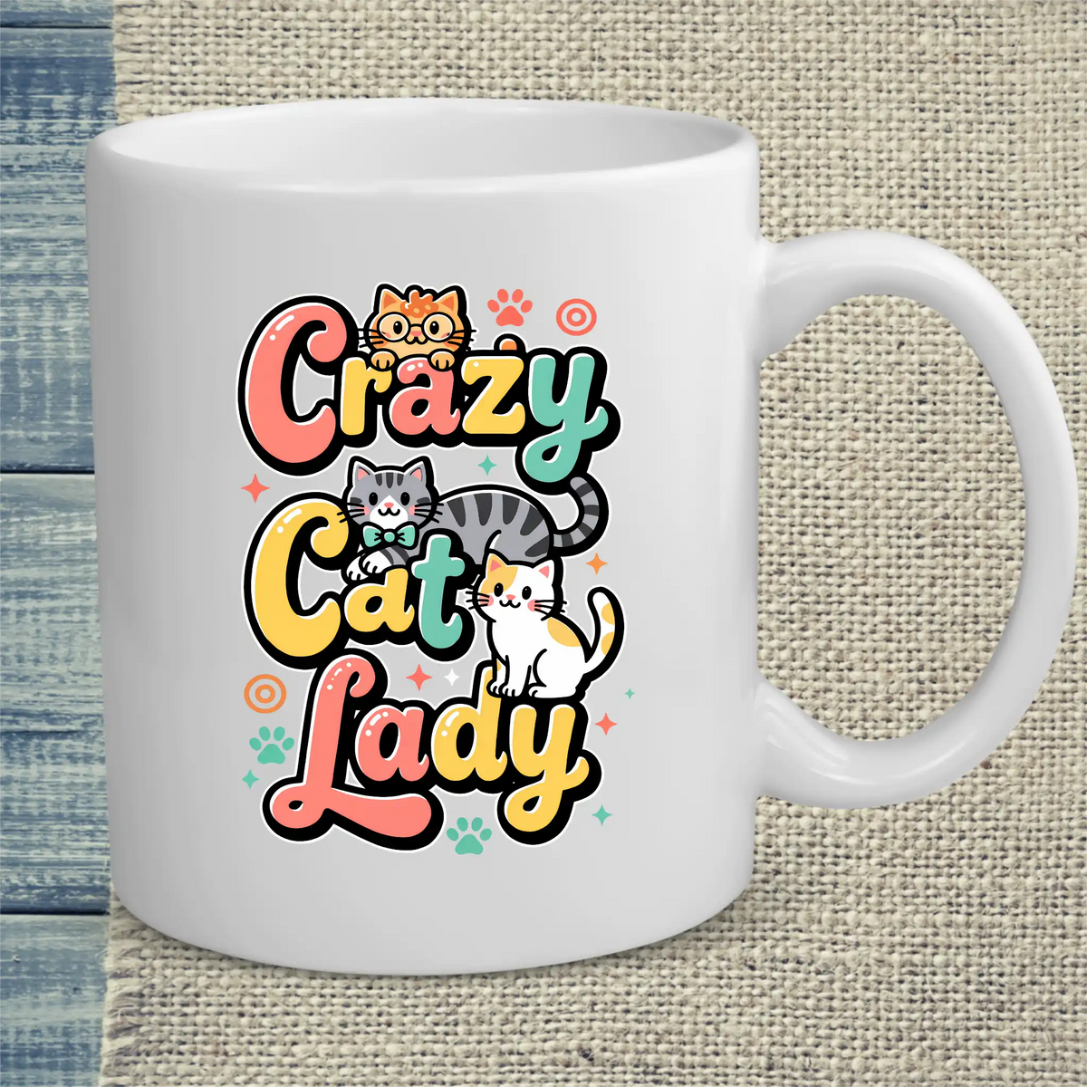 Tasse 325ml - Crazy Cat Lady - farbenfroh - Katze, Cat Lady