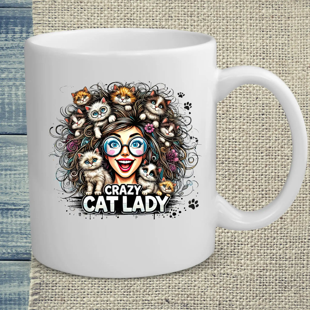 Tasse 325ml - Crazy Cat Laydy - bunt - Kaffee, Cat Lady