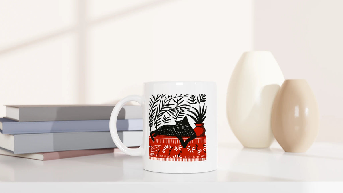 Tasse 325ml - Das rote Zimmer mit Katze - Katze