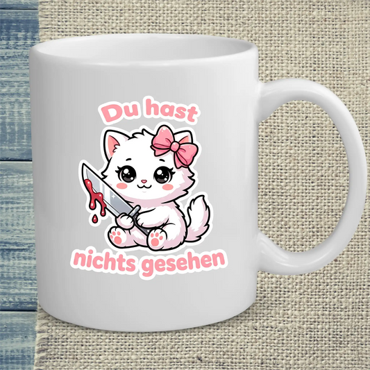 Tasse 325ml - Du hast nichts gesehen - Katze - Kaffeetasse