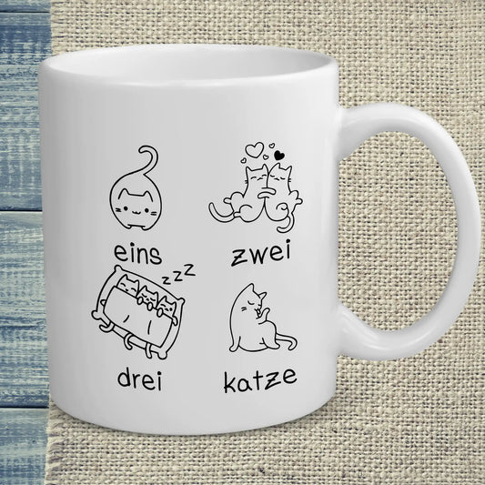 Tasse 325ml - eins zwei drei katze zzz - Katze