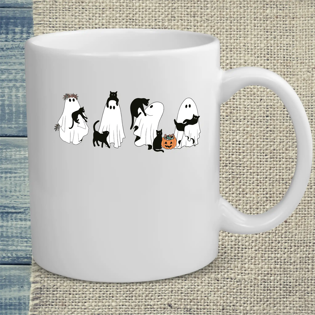 Tasse 325ml - Gespenster und Katzen - Katze, Halloween