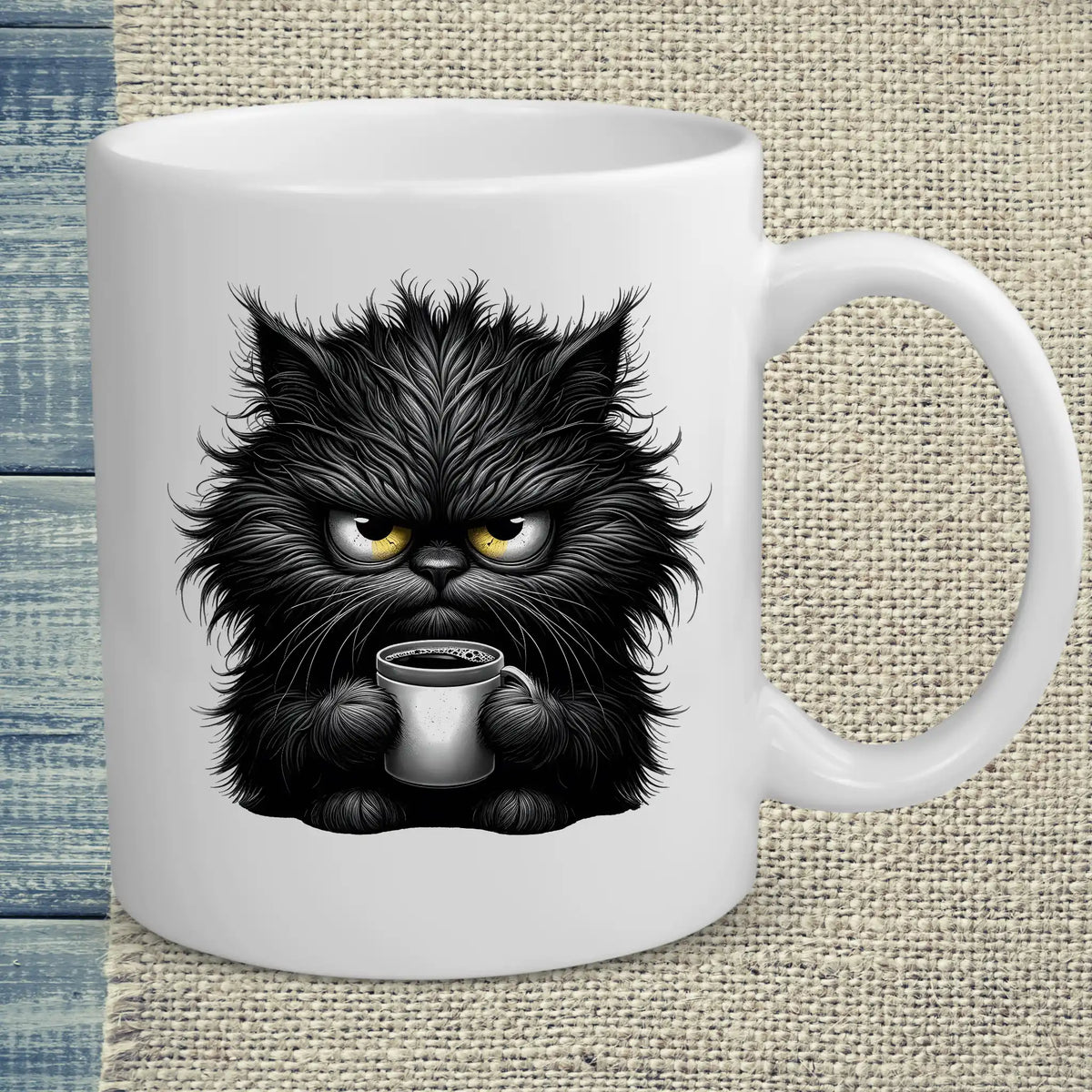 Tasse 325ml - Grantige Katze mit Kaffee - Katze & Kaffee